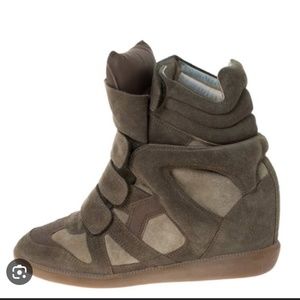 Isabel Marant Olive Green Suede And Leather Trim Bekett Wedge Sneakers